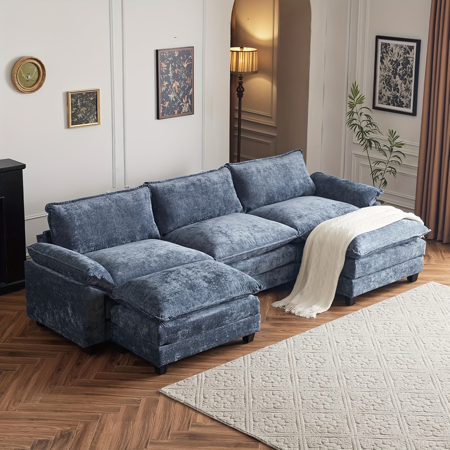 Double-layer modular sofa in chenille teddy velvet
