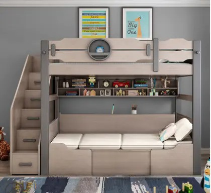 Upper and lower desk and bed all-in-one bunk bed combination