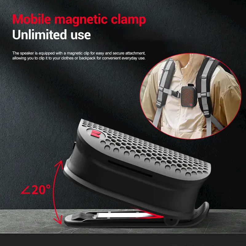 IPX8 Waterproof Clip-On Portable Bluetooth Speaker, Mini Wearable Wireless Speaker, TWS Stereo Sound, 16H Long Playtime, Magnetic Clip, Lightweight for Outdoor Swimming Camping Hiking