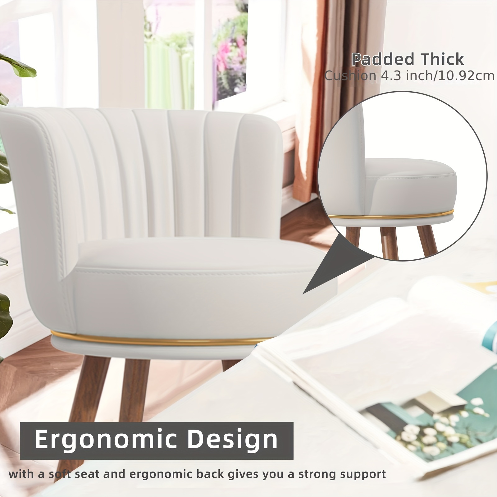 Junius 4-piece set of swivel bar stools, 26inch high stools with backrest, 360-degree rotating wooden leg bar chairs, white cushioned kitchen island stools, weight capacity 300 pounds
