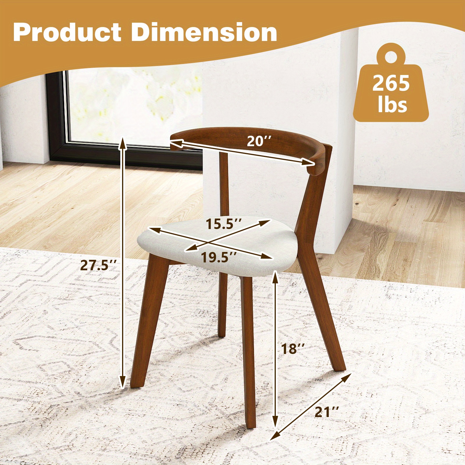 Multifunctional Wooden Dining Chair Set (2/4 pieces) - Space-saving hanging cushioned seat with curved backrest, armless rustic style living room dining chair