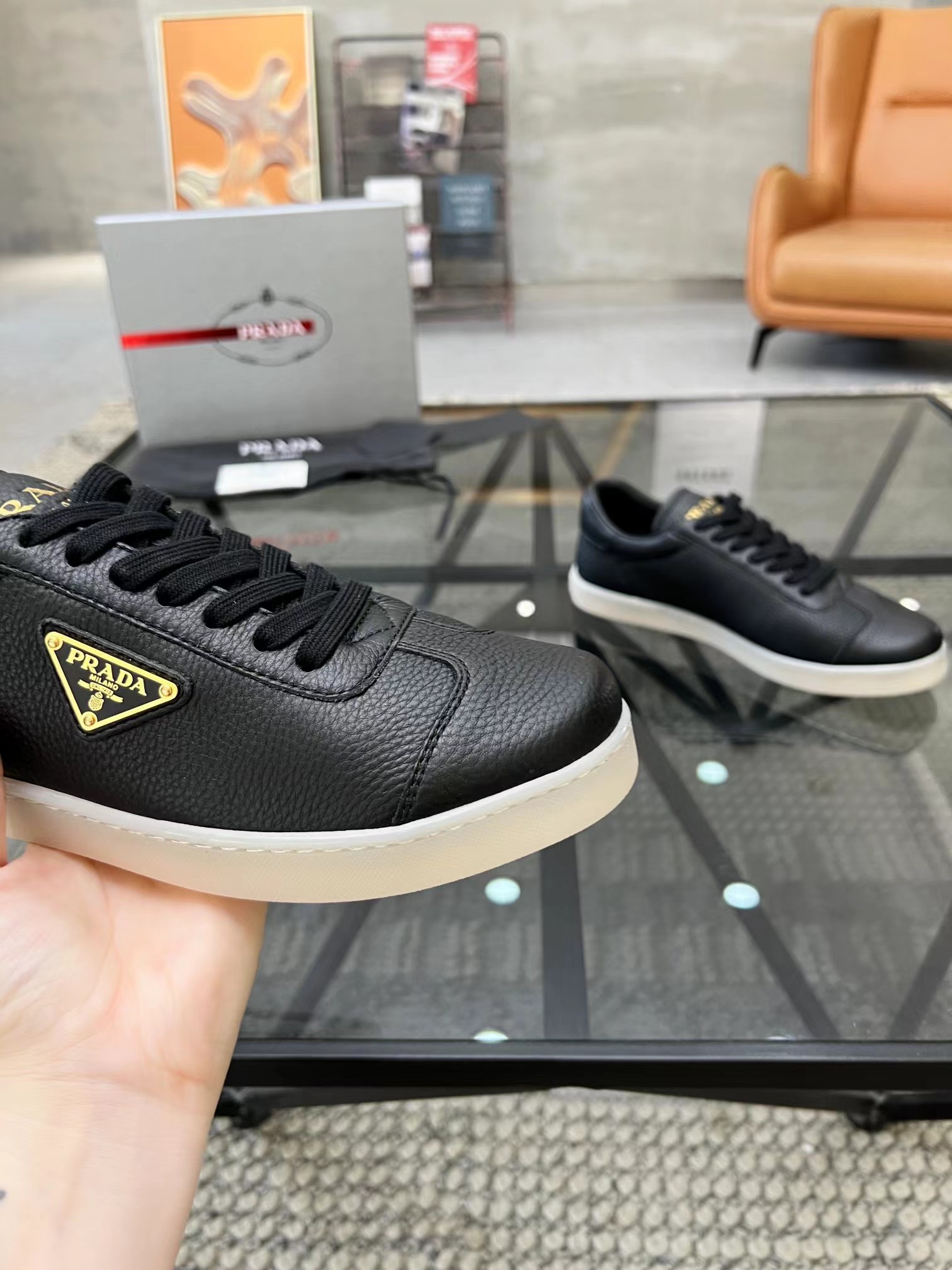 Prada Downtown Leather Sneakers