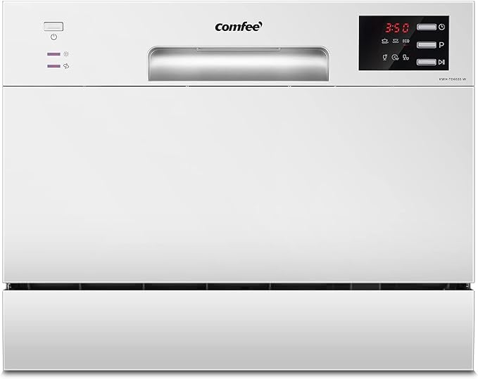 COMFEE' Countertop Dishwasher, Energy Star Portable Dishwasher, 6 Place Settings & 8 Washing