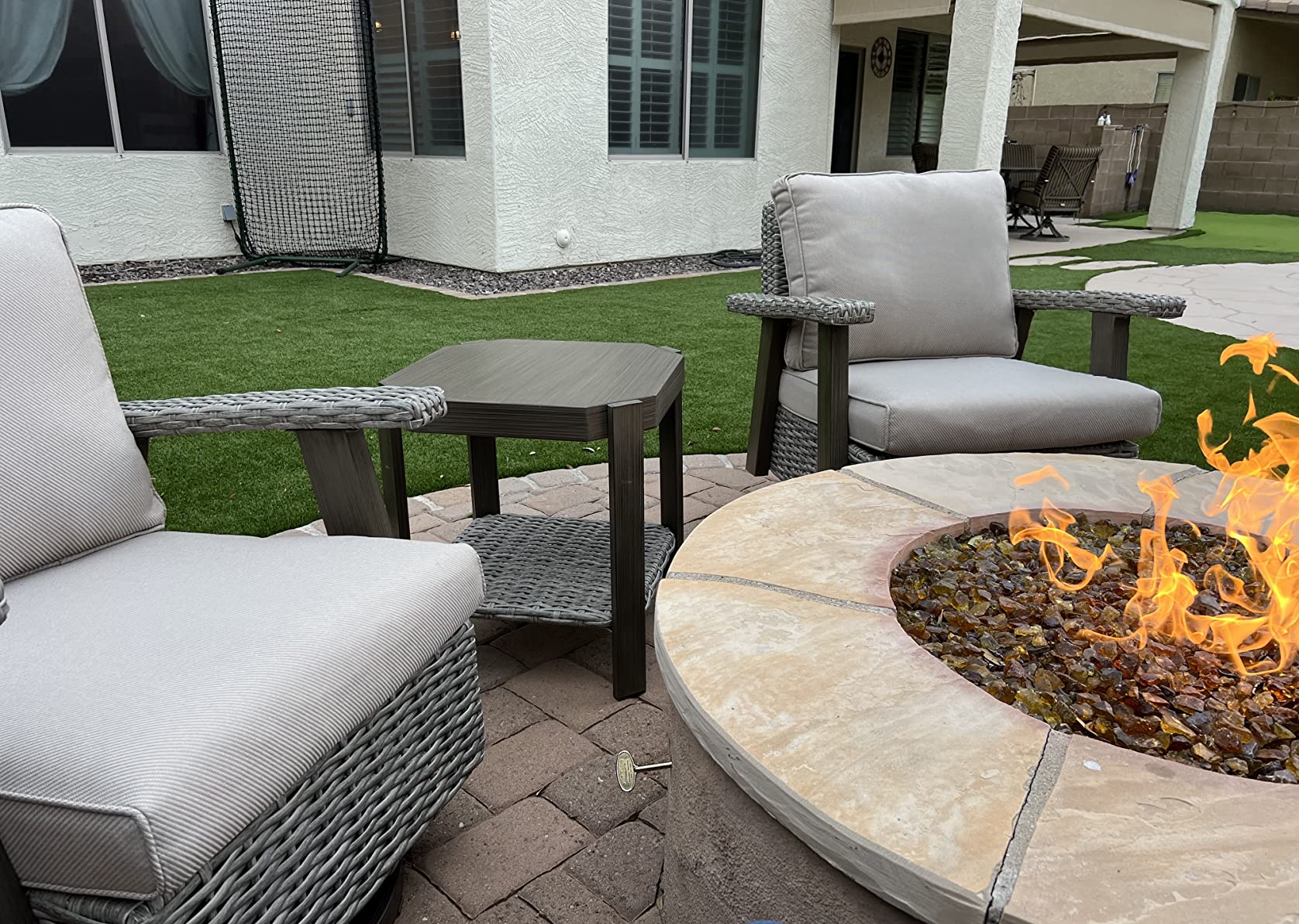 Outdoor Swivel Rocker Patio Chairs Sets of 2 and Matching Side Table - 3 Piece Wicker Patio Bistro Set