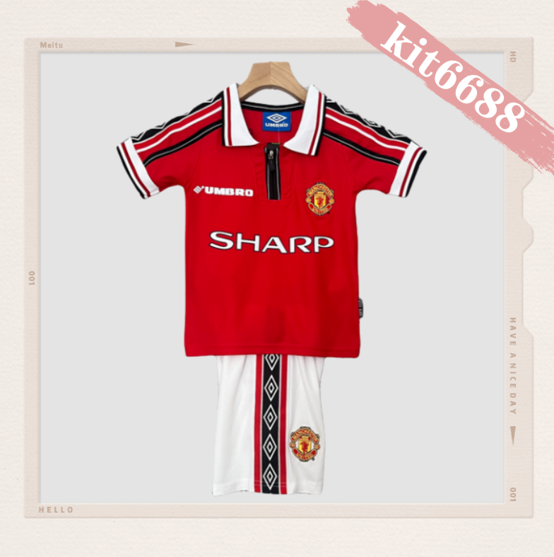 98/99 Manchester United home ground Retro Football Soccer Kids Kit