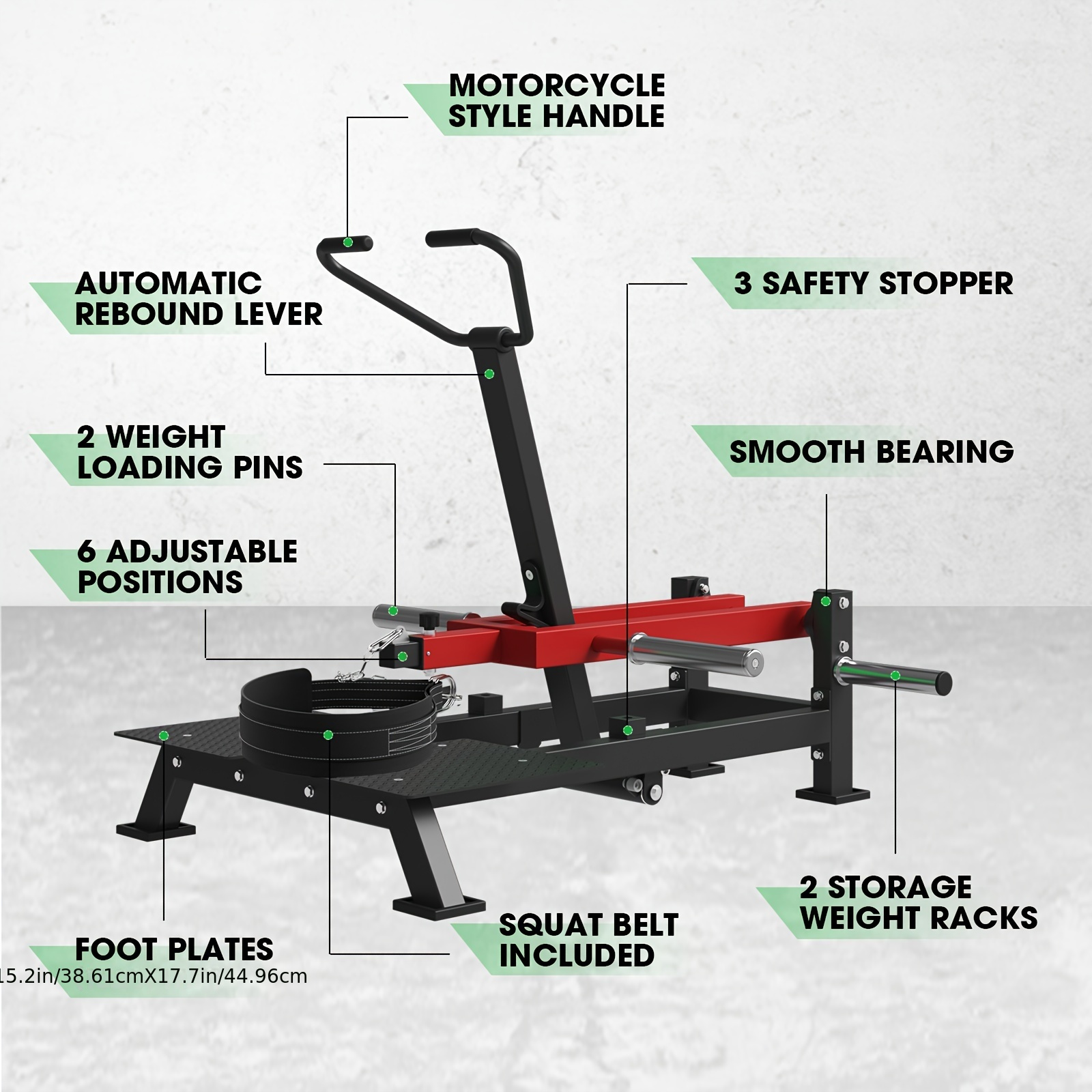 800-pound load-bearing belt squat machine, equipped with a safety stopper, Hack Squat machine with weightlifting belt, provides lower body training functionality and 4 adjustable positions, with non-slip pedals