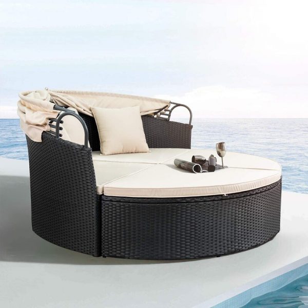 66” Wide Outdoor Wicker Patio Daybed with Cushions