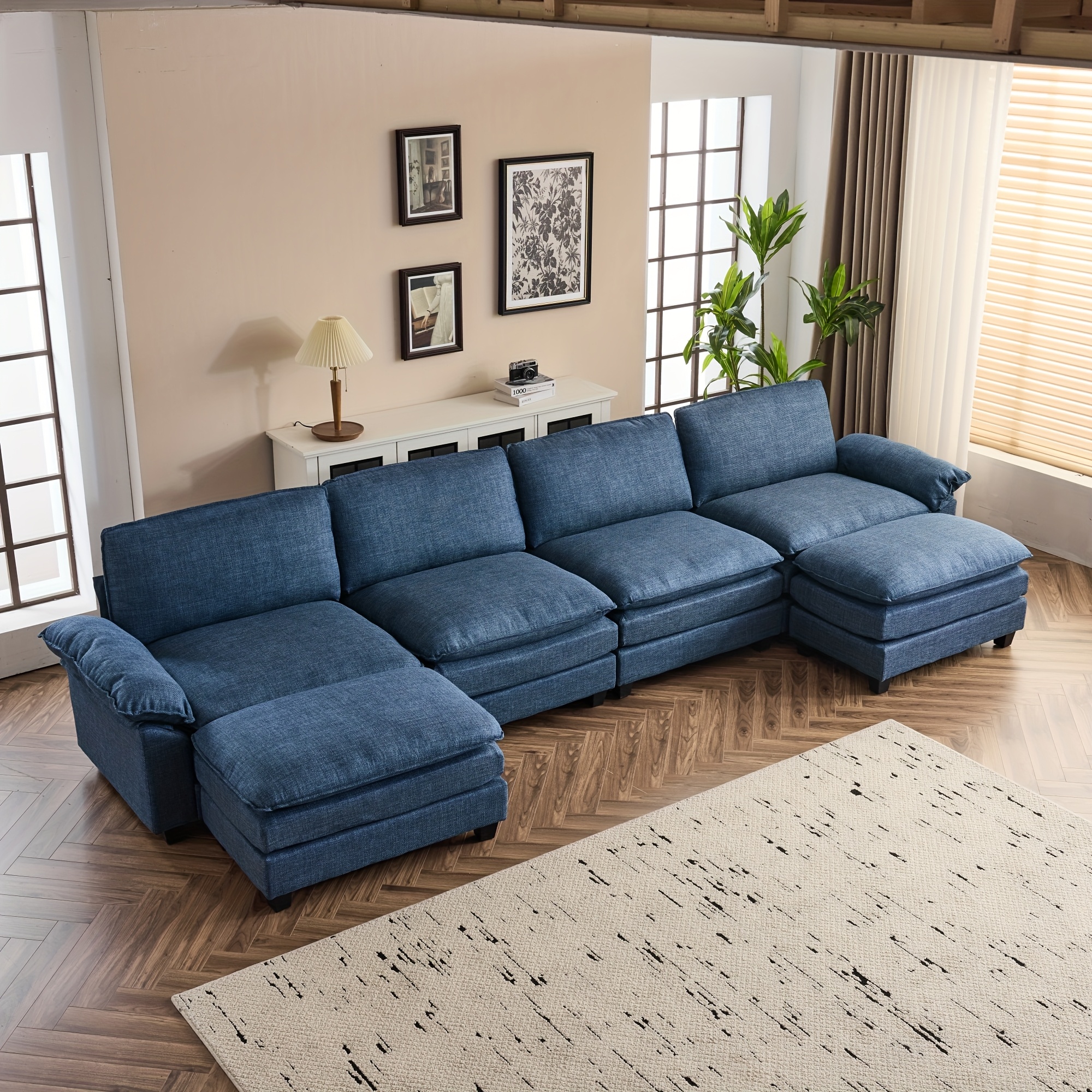 Double-layer modular sofa in chenille teddy velvet
