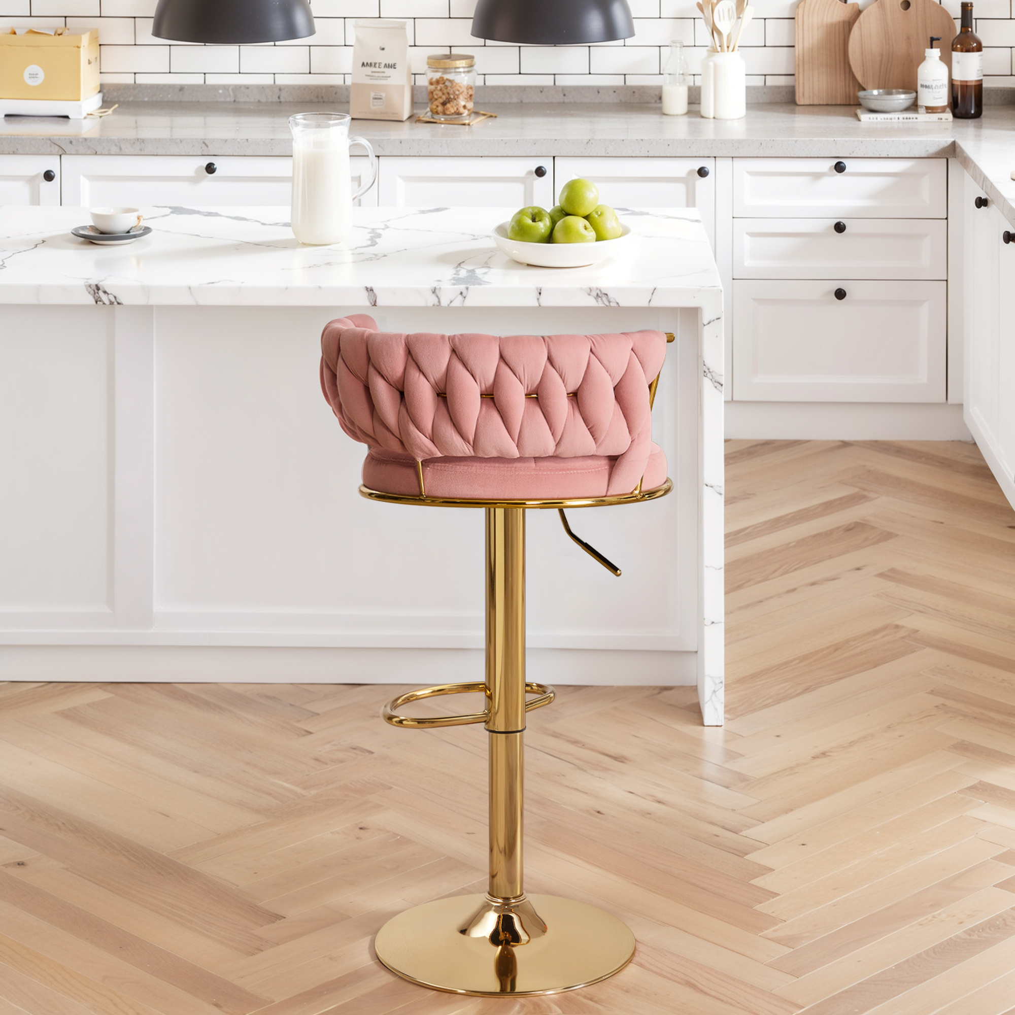 VECELO 360°Set of 4 swivel bar chairs, height-adjustable counter high chairs with back and arms, suede fabric kitchen island chairs