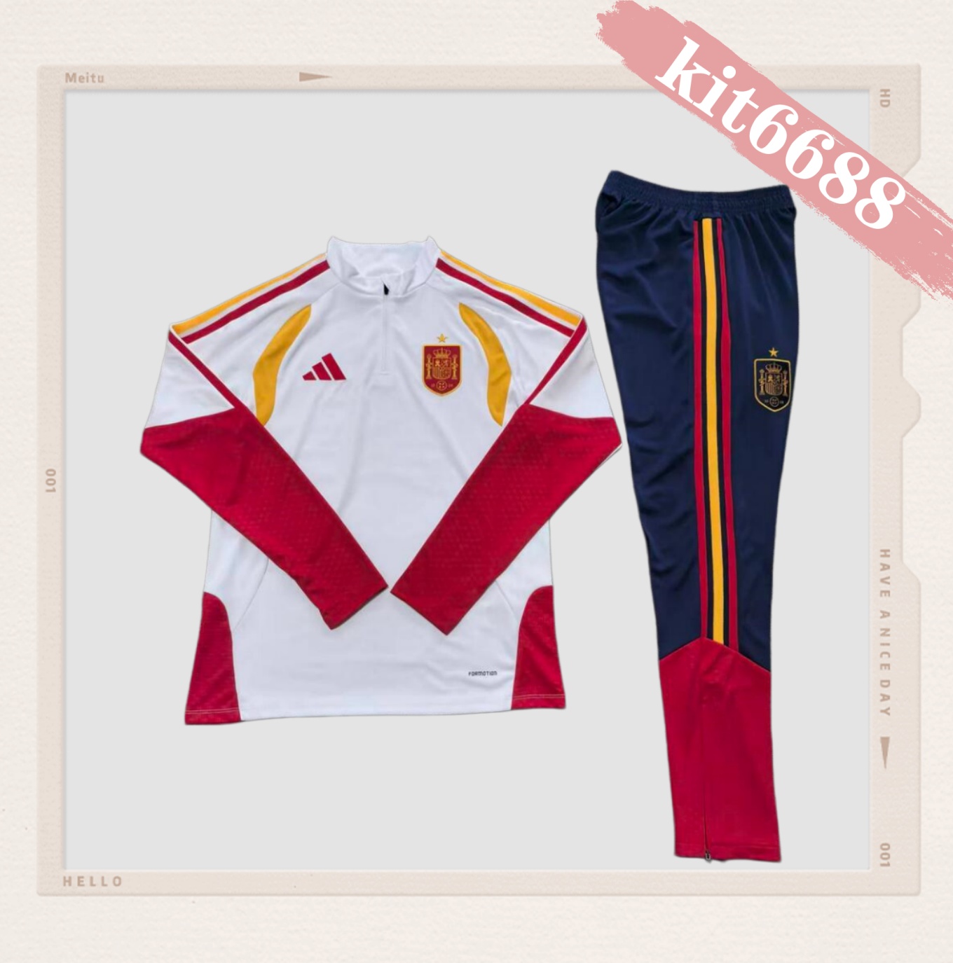 26/27 Spain white Half Zip Training Kit (Adult Kids Kit)