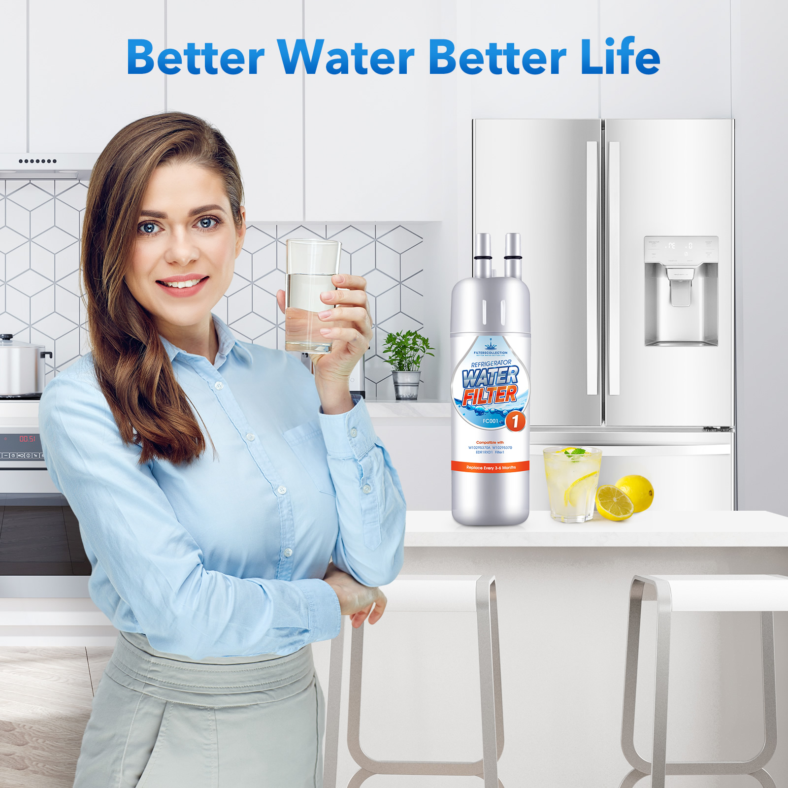 Refrigerator Water Filter 1 for Edr1rxd1 P4rfwb P8wb2l W11602565 Water Filter 2 Packs