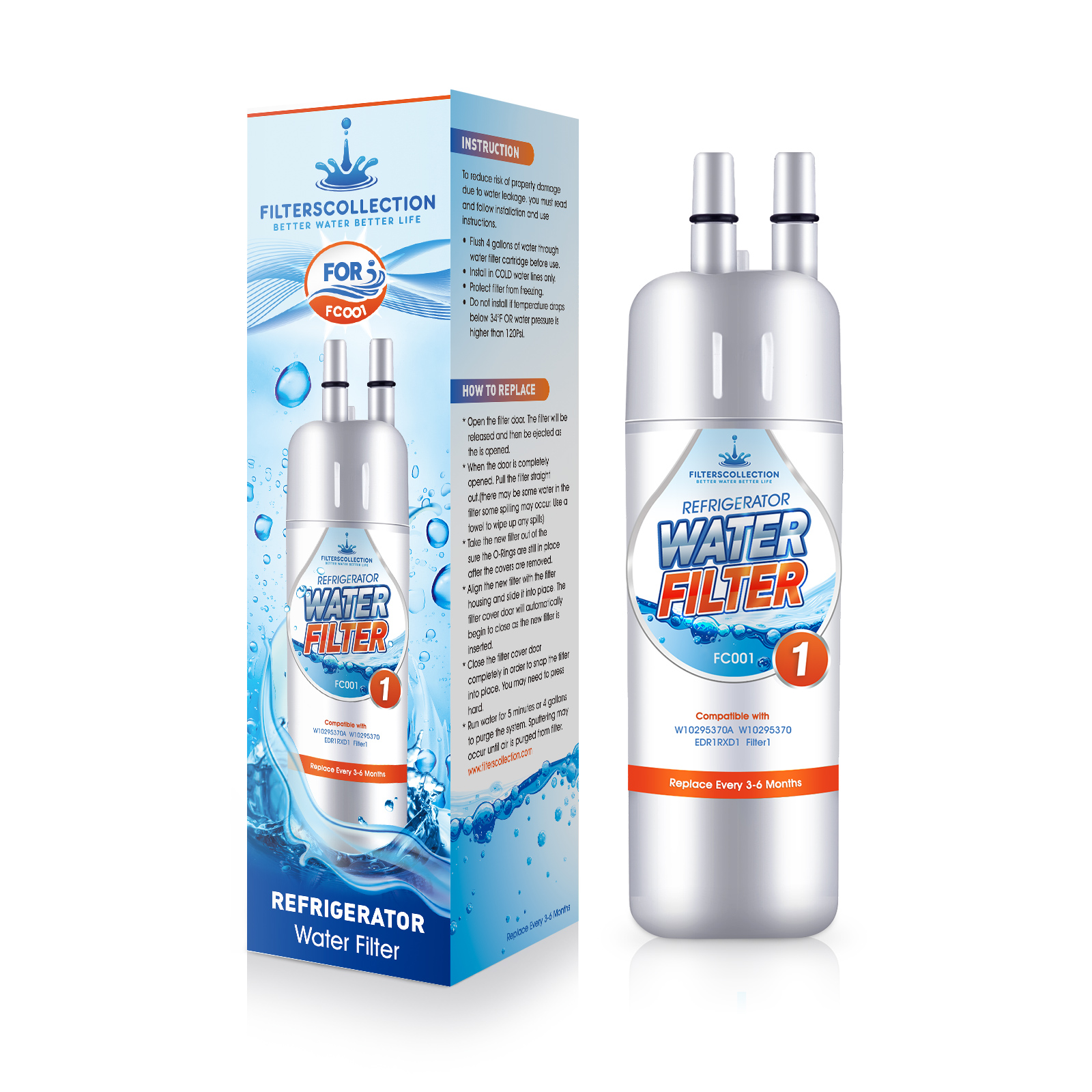 Replacement Refrigerator Water Filter 1 for Edr1rxd1 Whr1rxd1 P8rfwb2l P4rfwb W10295370a 4 Packs
