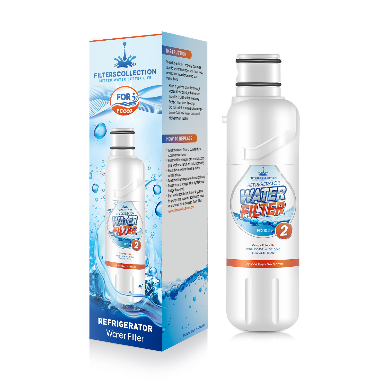 Replacement Refrigerator Water Filter Fits Edr2rxd1 W10413645a P9rfwb2l Edr2rxv2p 2 Packs