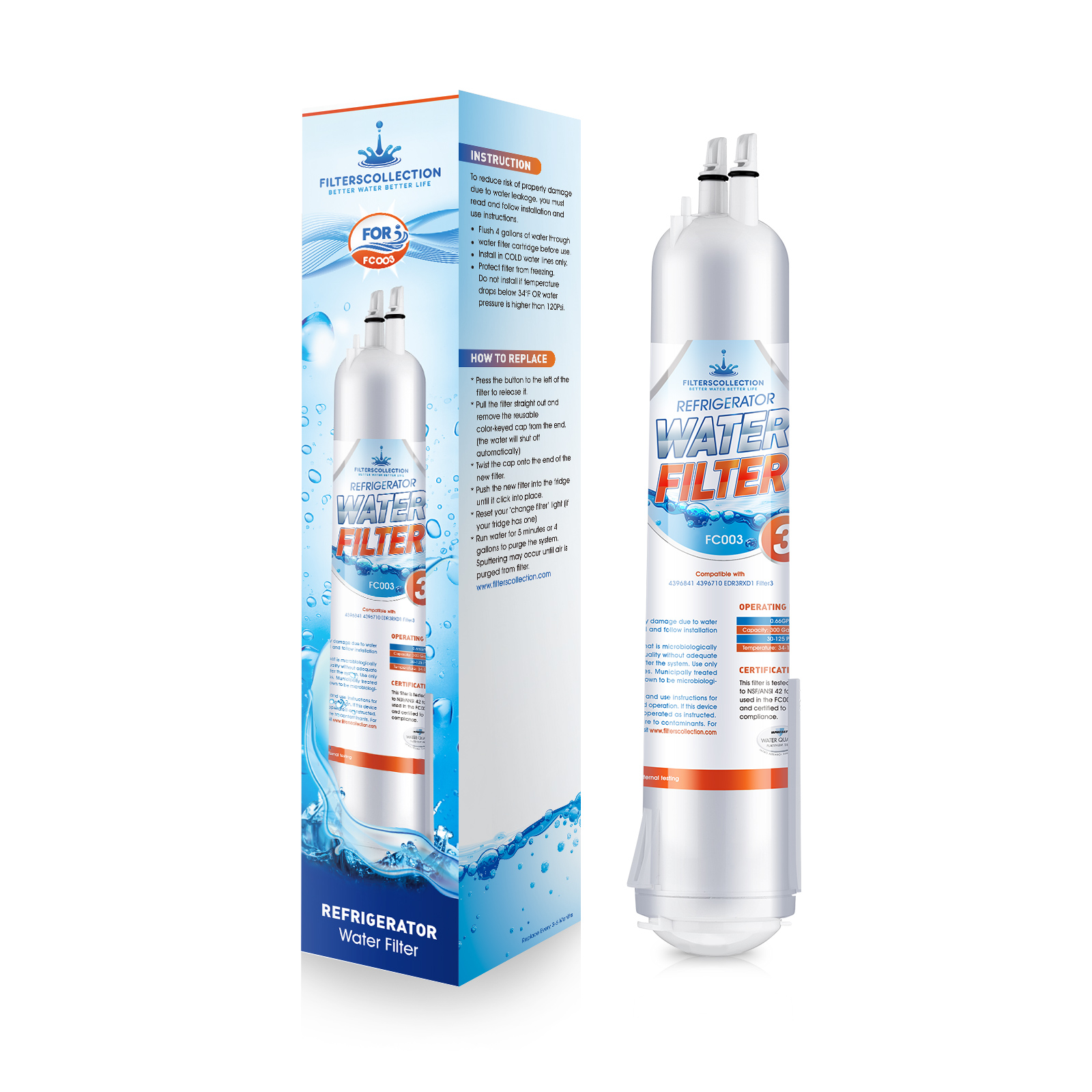 Edr3rxd1 Replacement Filter 3 P2rfwg2  Water Filter AP5983563 4396841 6 Packs