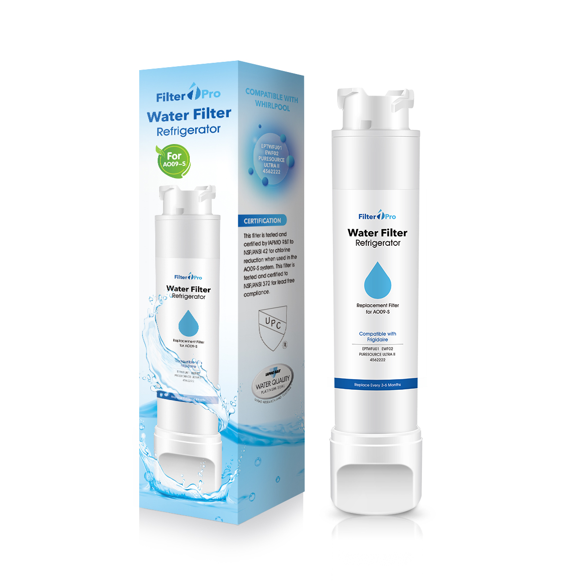 AO09 for Frigdar Eptwfu01 Puresource Ultra 2 Refrigerator Water Filter 2 Packs
