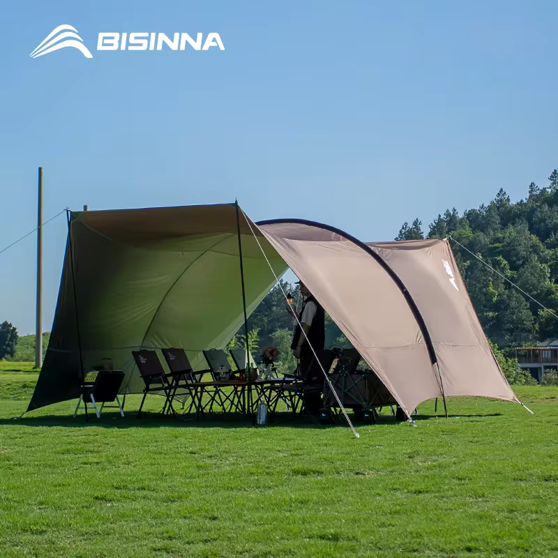 Outdoor Camping Folding Portable Tunnel Large Canopy Coated with Silver Sunblock Shade Camping Rain and Wind