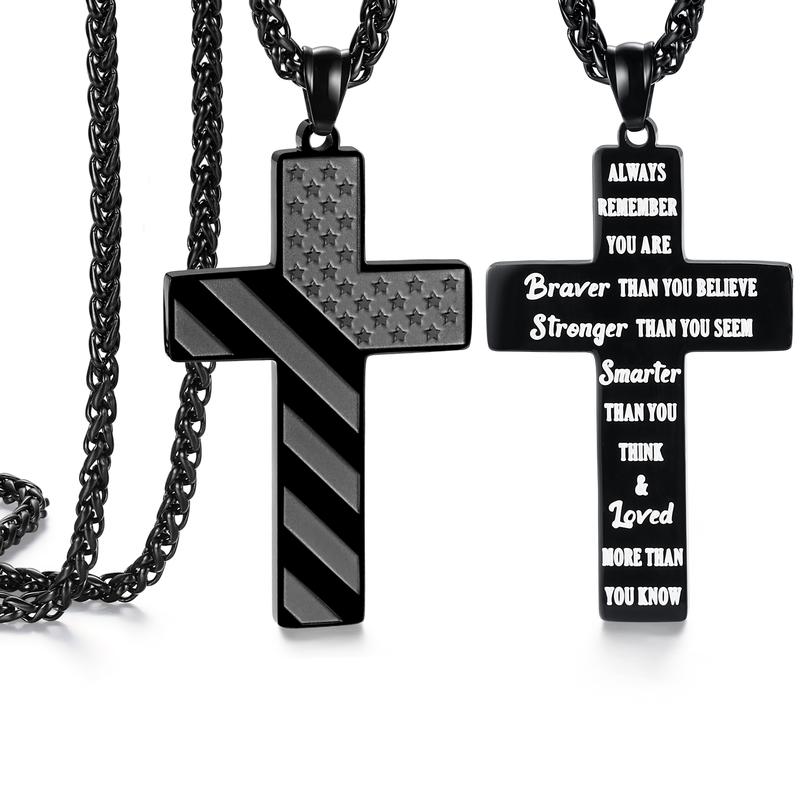 SAM & LORI Easter Basket Stuffers for Teens Boys Gifts Teenage Him 10 12 Year Old Ideas Confirmation Graduation Birthday Cool Boyfriend Men Cross Necklace Chain Son Christmas Day Stocking Valentines Stainless Steel Black Pendant Fashion Necklace