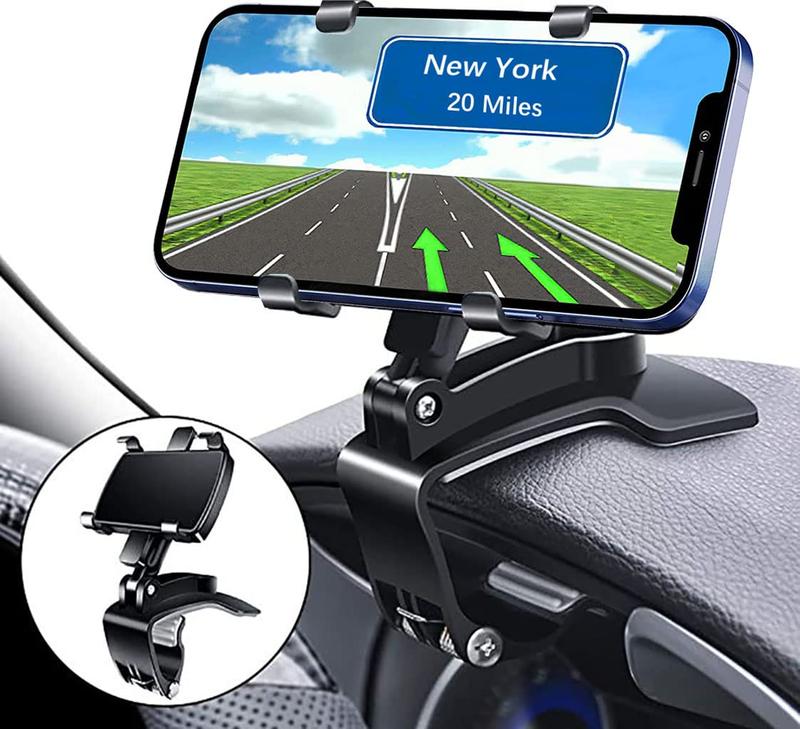 360 Degree Rotation Dashboard Car Phone Holder - Multifunctional One Hand Operation Clip Design Phone Mount Suitable 4-7 Inch Phones-Car Accessories