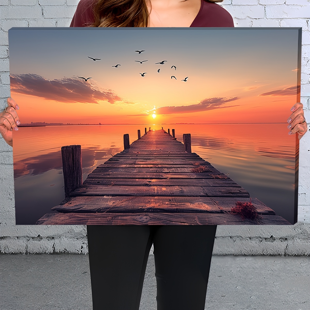 1pc Easter Decor Wooden Framed Sunset Landscape Canvas Painting Wall Art Prints for Home Decoration, Living Room & Bedroom, Office, Festival Party Decor, Gifts, Ready to Hang, 2D Flat, Perfect for Room Decor