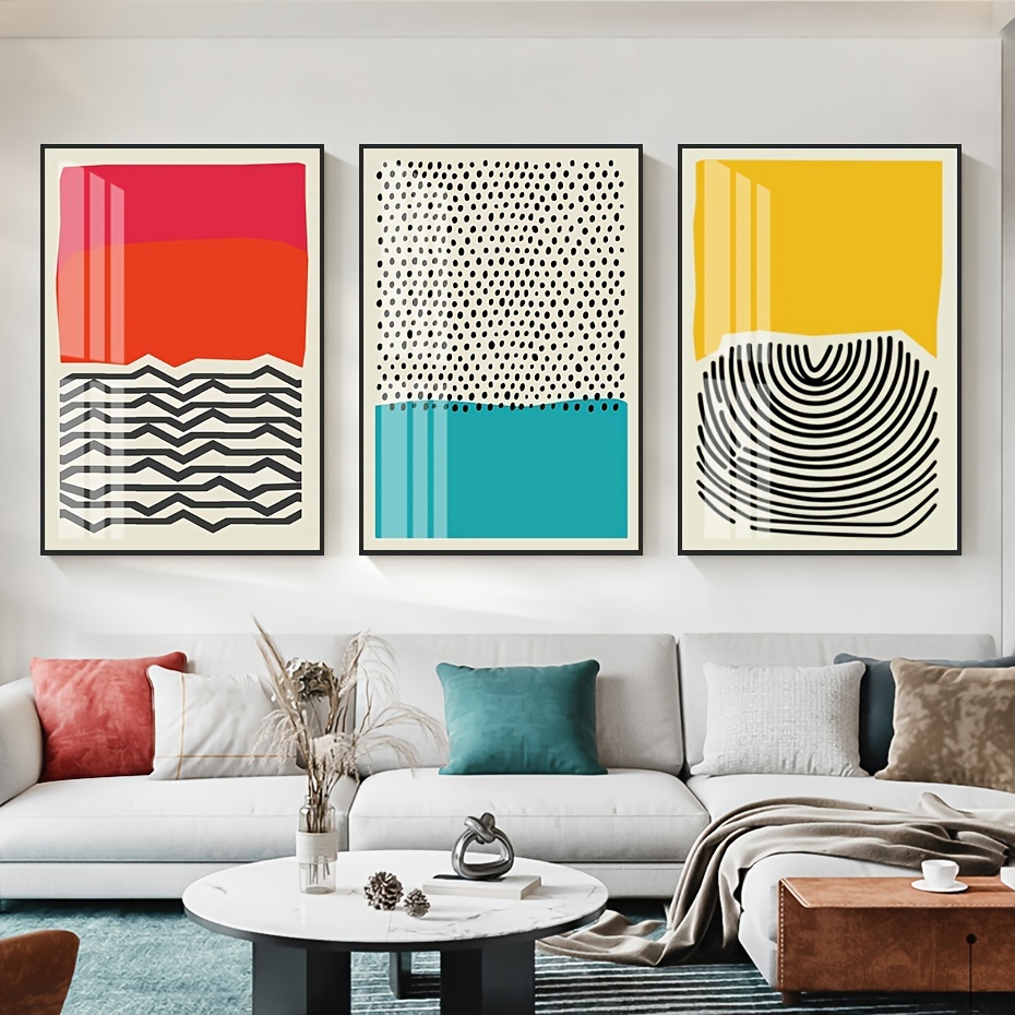 3pcs Mid Century Modern Abstract Color Blocks Wall Canvas - Eye-Catching and Stylish Wall Art for Your Home