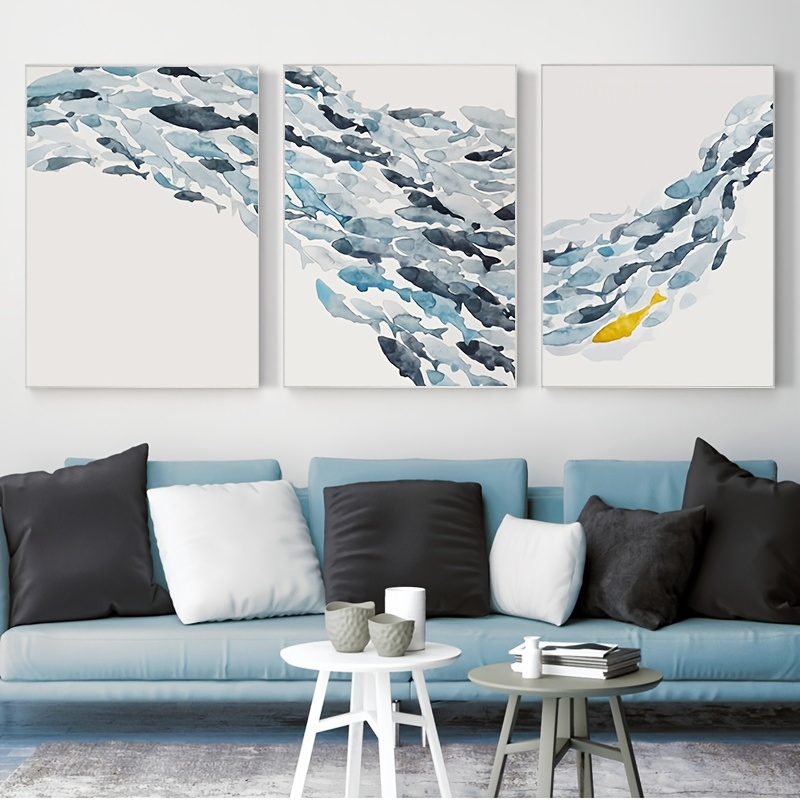 3pc/sets Water Color Fish Group Wall Art Canvas Posters, Golden Fish Blue Prints, Canvas Paintings For Living Room Bedroom Decors, No Frames, 39.88*59.94cm