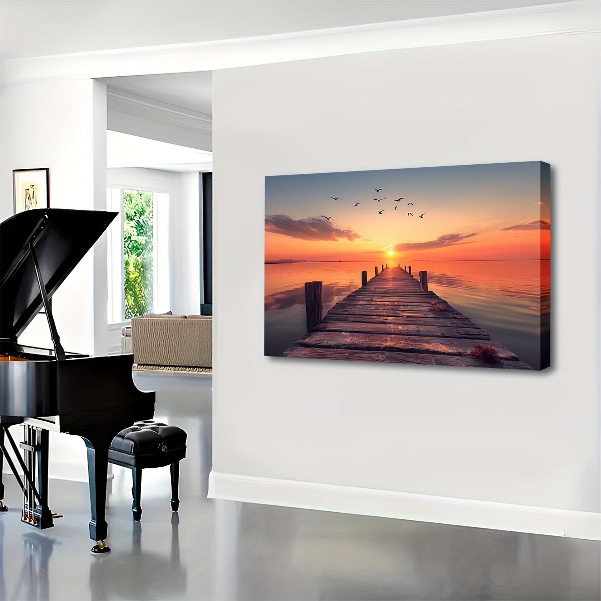 1pc Easter Decor Wooden Framed Sunset Landscape Canvas Painting Wall Art Prints for Home Decoration, Living Room & Bedroom, Office, Festival Party Decor, Gifts, Ready to Hang, 2D Flat, Perfect for Room Decor