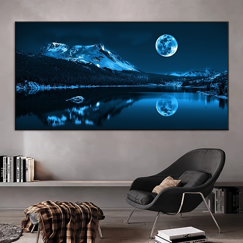 Stunning Blue Snow Mountain Night Scene Canvas Print - Waterproof, Easy-to-Hang Wall Art with Pine Frame, 1.2