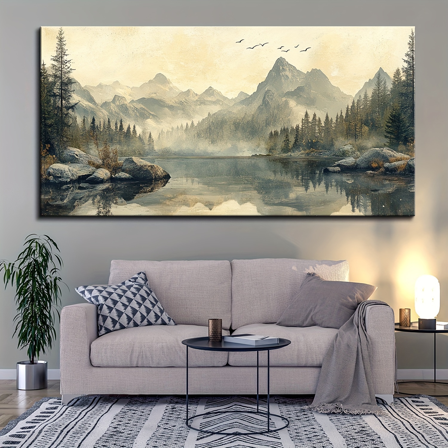 1.5-InchThickPineSolidWoodFrameCreativeCanvasPostersMounted,LandscapePaintingsofSnowClosedMountainsForestsLakesWaterproofAndOdorlessCanvasWallArtArtWallPaintingsforBirthdayGiftsBedroomsOfficesLivingRoomsWallDecorationshomeAndDormitoryDecorations