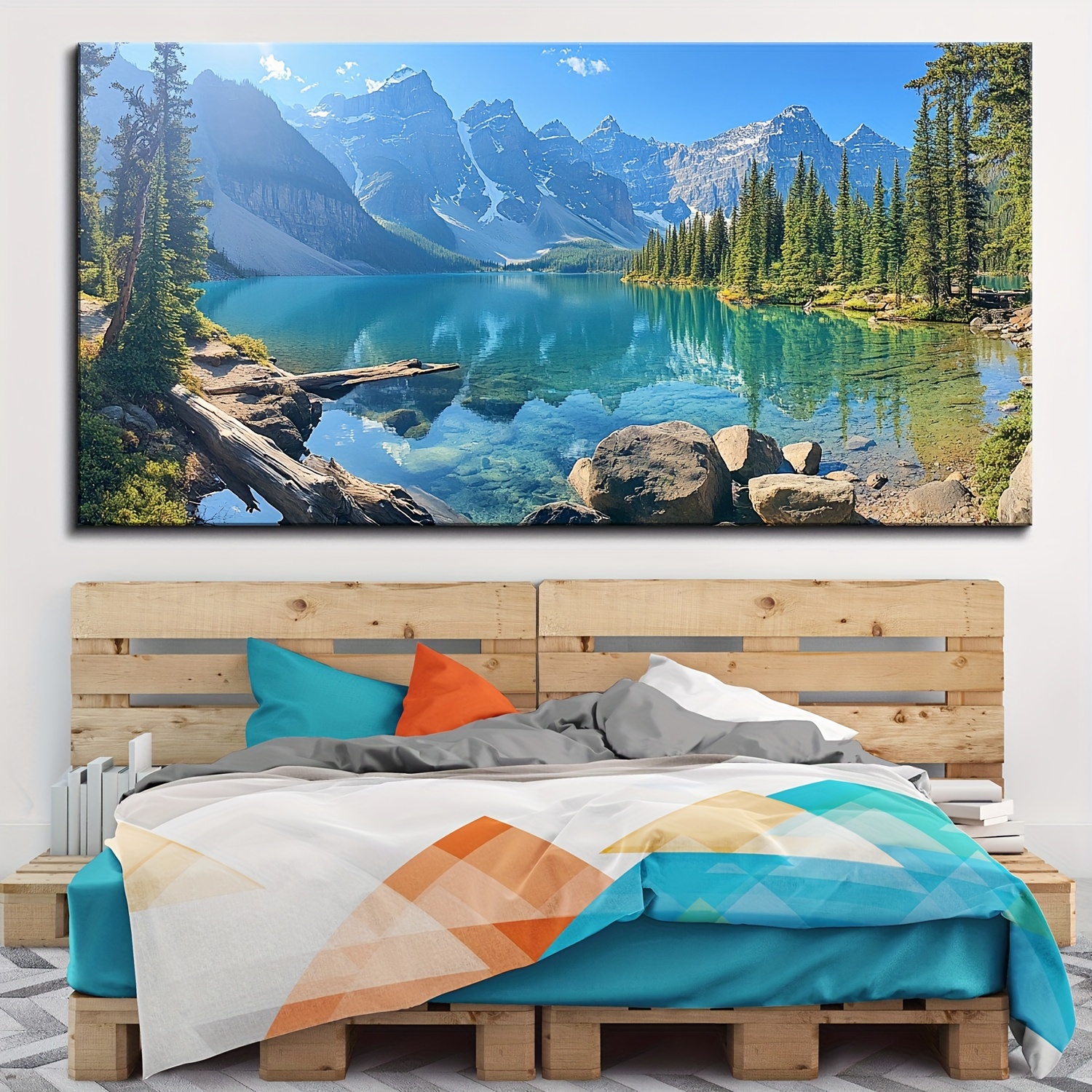 1.5-Inch Thick Pine Solid Wood Frame, Colorado Mural, Snow Capped Mountains And Moran Lake National Park, Landscape Modern Art Artwork Oil Painting, Canvas Print, Living Room Home Decoration Painting