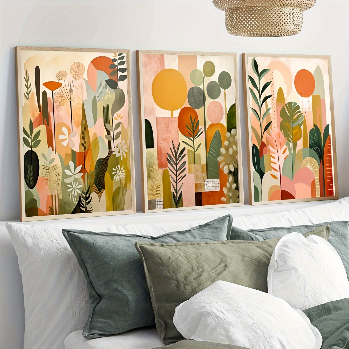 3pcs 15.7*23.6in/40cm*60cm Frameless Abstract Colorful Tropical Jungle Wall Art Vintage Canvas Painting Art for Living Room Cuadros Decor No Frame