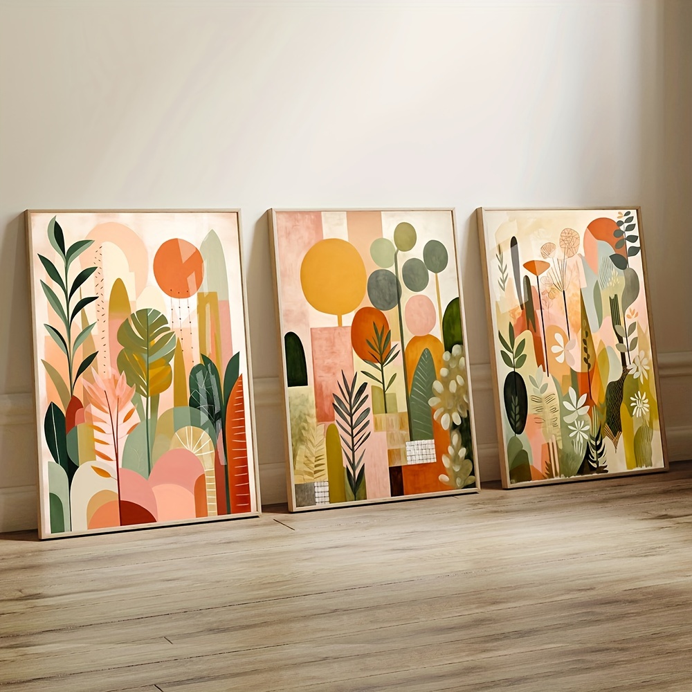 3pcs 15.7*23.6in/40cm*60cm Frameless Abstract Colorful Tropical Jungle Wall Art Vintage Canvas Painting Art for Living Room Cuadros Decor No Frame