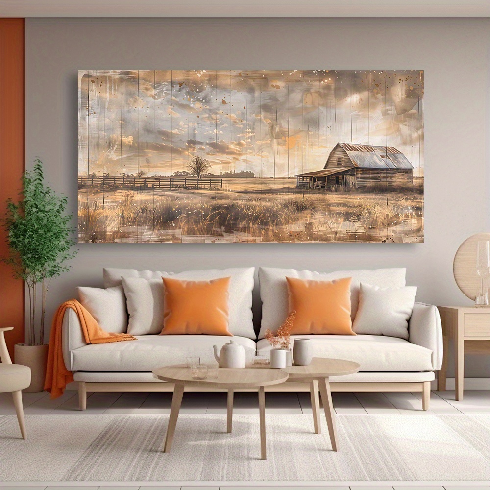 Rustic Barn Landscape Abstract Canvas Wall Art - 1.5