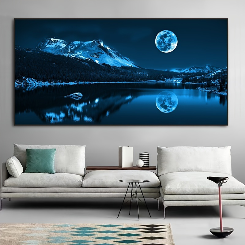 Stunning Blue Snow Mountain Night Scene Canvas Print - Waterproof, Easy-to-Hang Wall Art with Pine Frame, 1.2