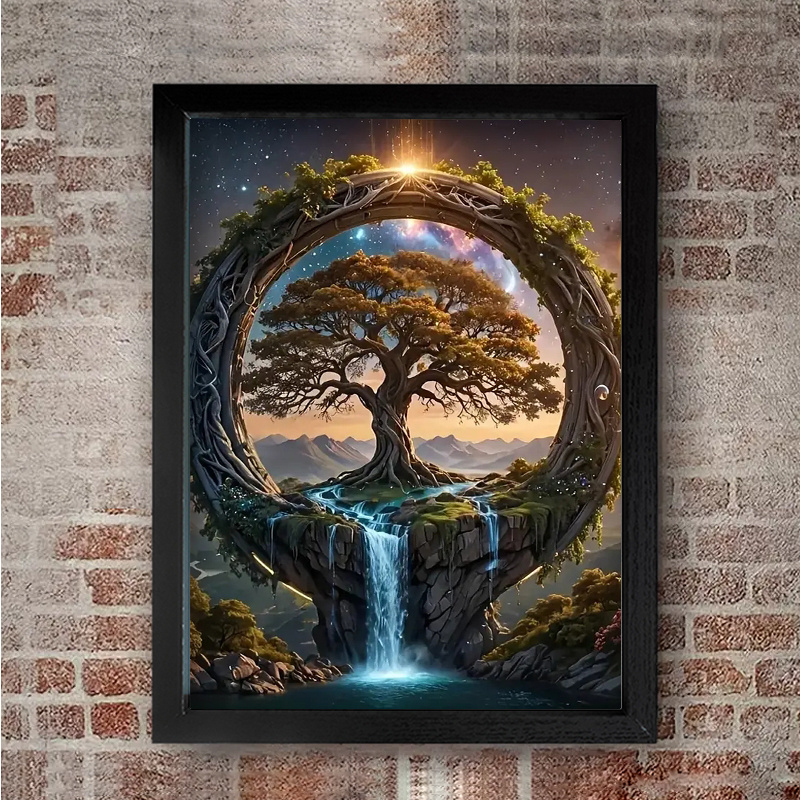 Mysterious Tree of Life Canvas Art - Black Wooden Frame, Ready to Hang Wall Decor for Home & Office, Perfect Gift for Birthdays, Holidays & More, Best for Christmas