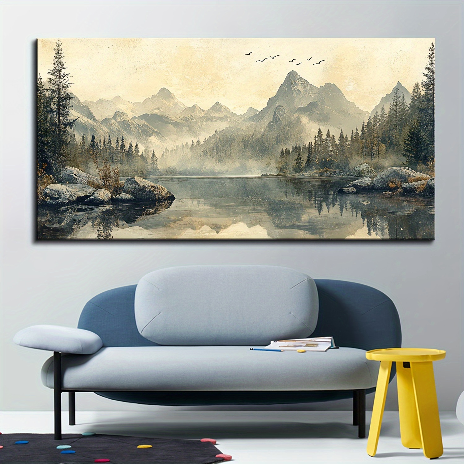 1.5-InchThickPineSolidWoodFrameCreativeCanvasPostersMounted,LandscapePaintingsofSnowClosedMountainsForestsLakesWaterproofAndOdorlessCanvasWallArtArtWallPaintingsforBirthdayGiftsBedroomsOfficesLivingRoomsWallDecorationshomeAndDormitoryDecorations