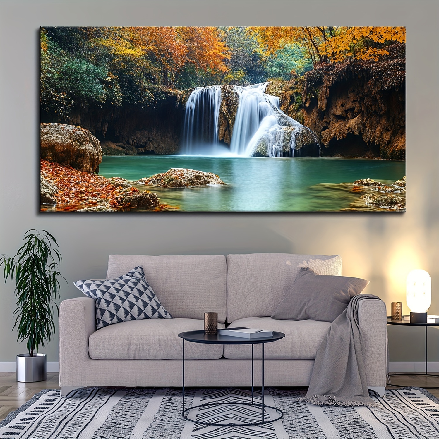 1.5-inch Thick Pine Solid Wood Frame, Forest Mural, Natural Waterfall Landscape Painting, Wall Decoration, Tree Waterfall Landscape Painting, Modern Autumn Landscape Oil Painting, Canvas Print, Bedroom, Bathroom, Home Decoration Artwork