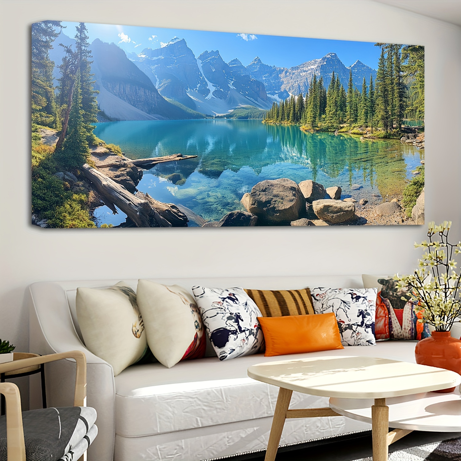 1.5-Inch Thick Pine Solid Wood Frame, Colorado Mural, Snow Capped Mountains And Moran Lake National Park, Landscape Modern Art Artwork Oil Painting, Canvas Print, Living Room Home Decoration Painting