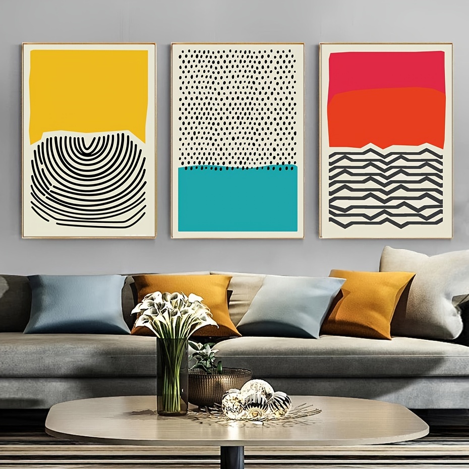 3pcs Mid Century Modern Abstract Color Blocks Wall Canvas - Eye-Catching and Stylish Wall Art for Your Home