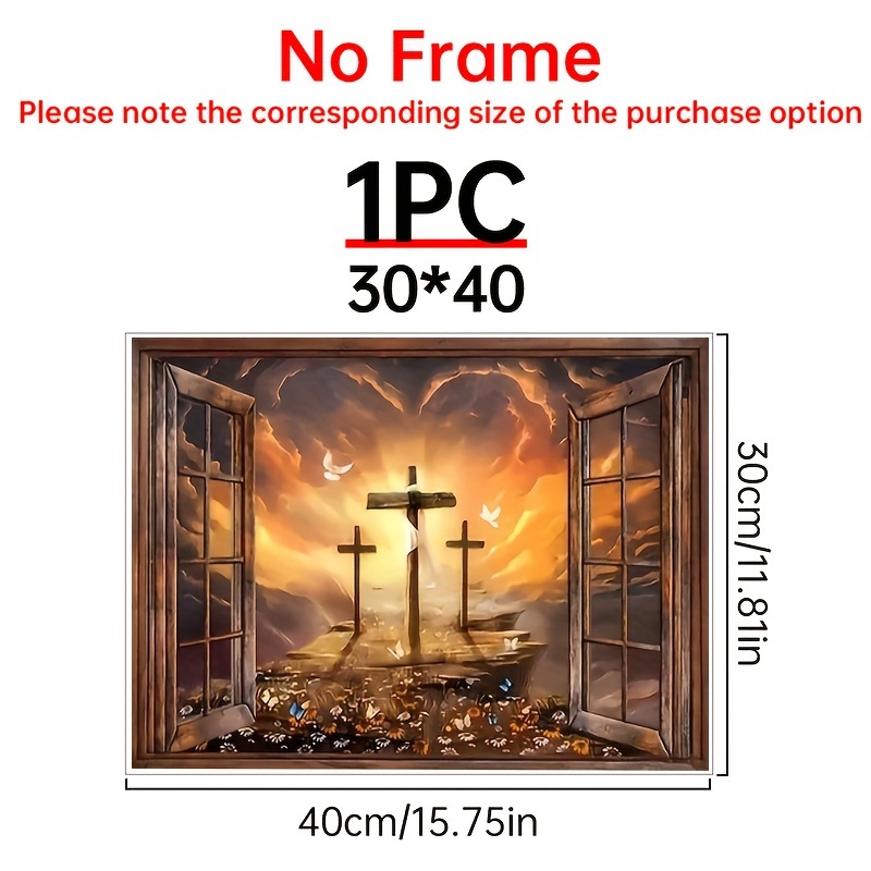 Path to Heaven Canvas Print - 1pc Sunset Landscape Art, Jesus The Three Crosses, No Frame, Home Decor Wall Art