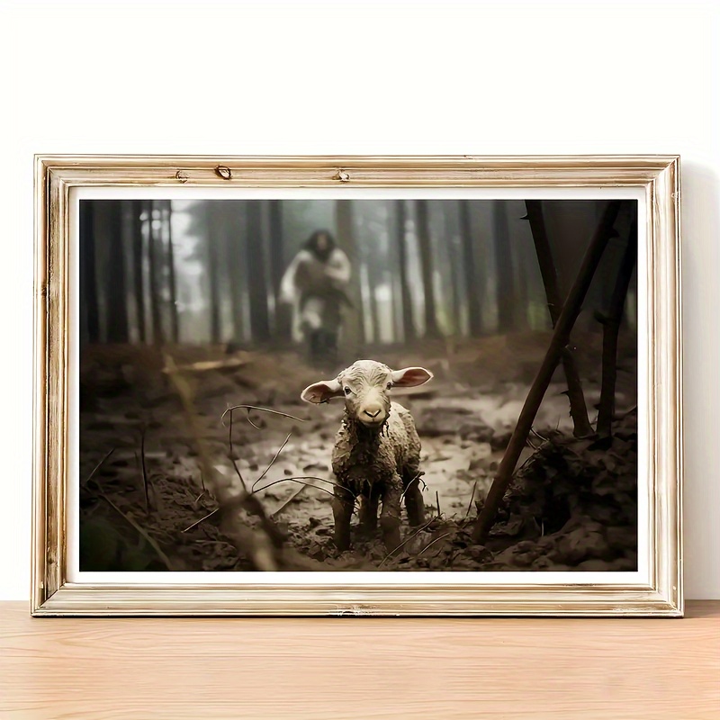 1PC Christ Will Save The Lamb Canvas Print, Classic Wall Art For Living Room Bedroom Kitchen Decoration, No Frame