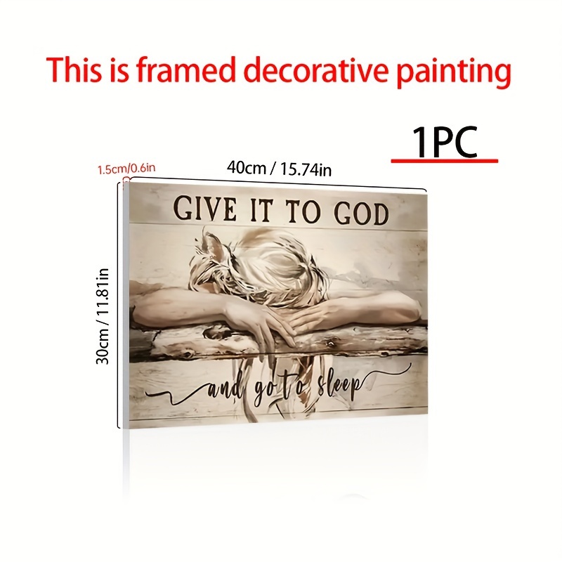 1pc Framed Painting Sleeping Girl Give It To God And Go To Sleep Canvas Posters And Prints Wall Art Pictures With Frame For Living Room & Bedroom, Home Decoration, Festival Gift For Her/Him, Ready To Hang