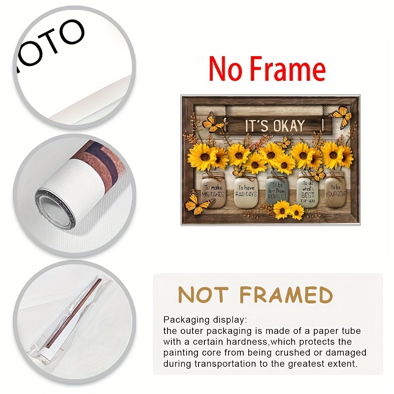 1pc, IT'S OKAY Sunflower Wall Decoration, Canvas Painting Wall Art, Room Decor, Home Decor, Holiday Decor, Festivals Decor, Sence Decor, Bedroom Decor, Living Room Decor, Entrance Decor, Background Wall Decoration (No Frame), Holiday Gift Decorations