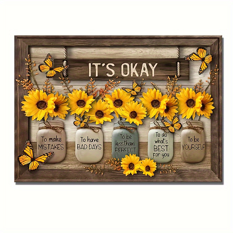 1pc, IT'S OKAY Sunflower Wall Decoration, Canvas Painting Wall Art, Room Decor, Home Decor, Holiday Decor, Festivals Decor, Sence Decor, Bedroom Decor, Living Room Decor, Entrance Decor, Background Wall Decoration (No Frame), Holiday Gift Decorations