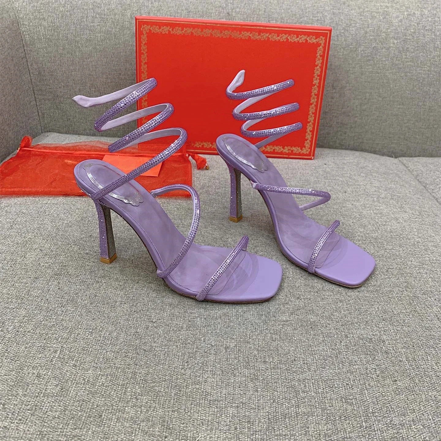 Crystal Snake Rhinestone Stilettos - Luxury Open Toe Heels