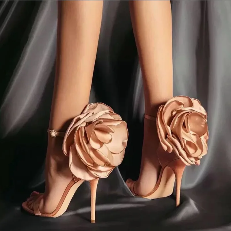 Silk Rose Pointed Open Toe Heels - Wedding Sandals