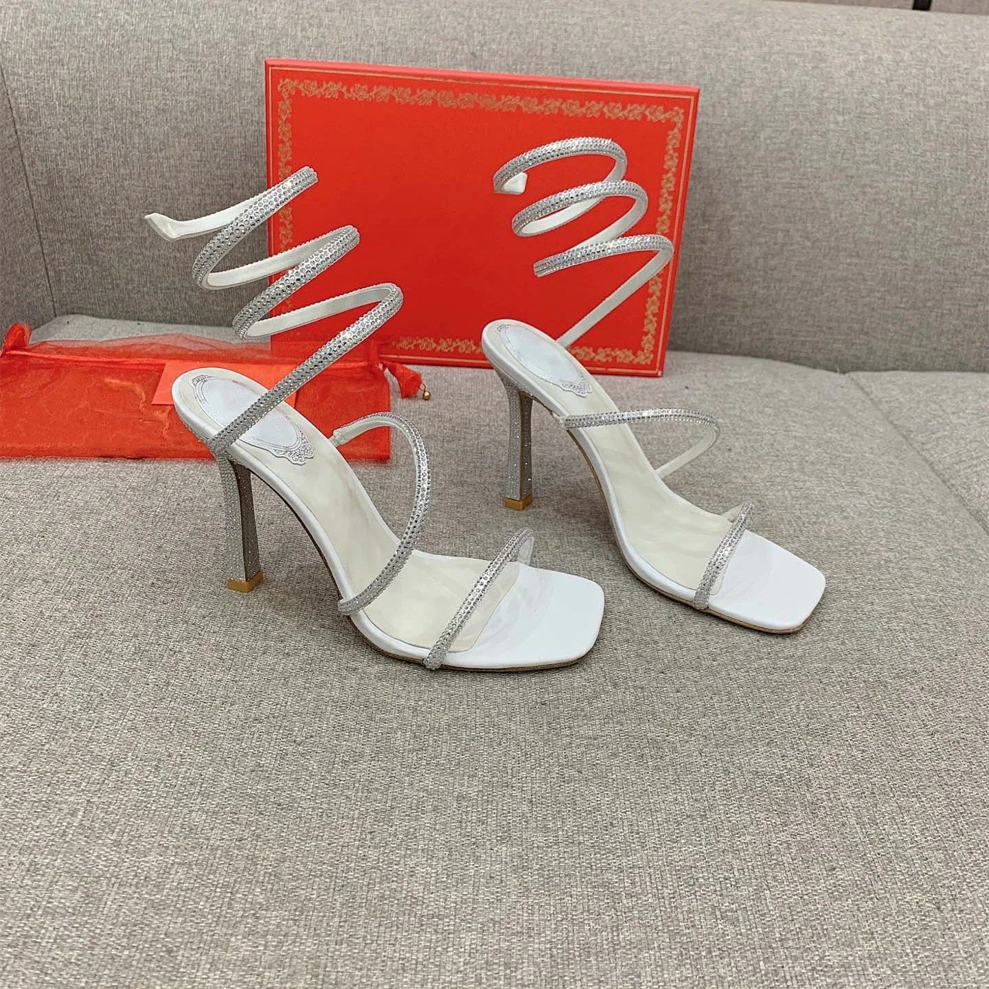 Crystal Snake Rhinestone Stilettos - Luxury Open Toe Heels