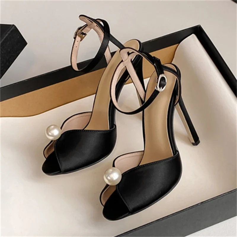 Eilyken Beaded Ankle Strap Stilettos - Open Toe Party Heels