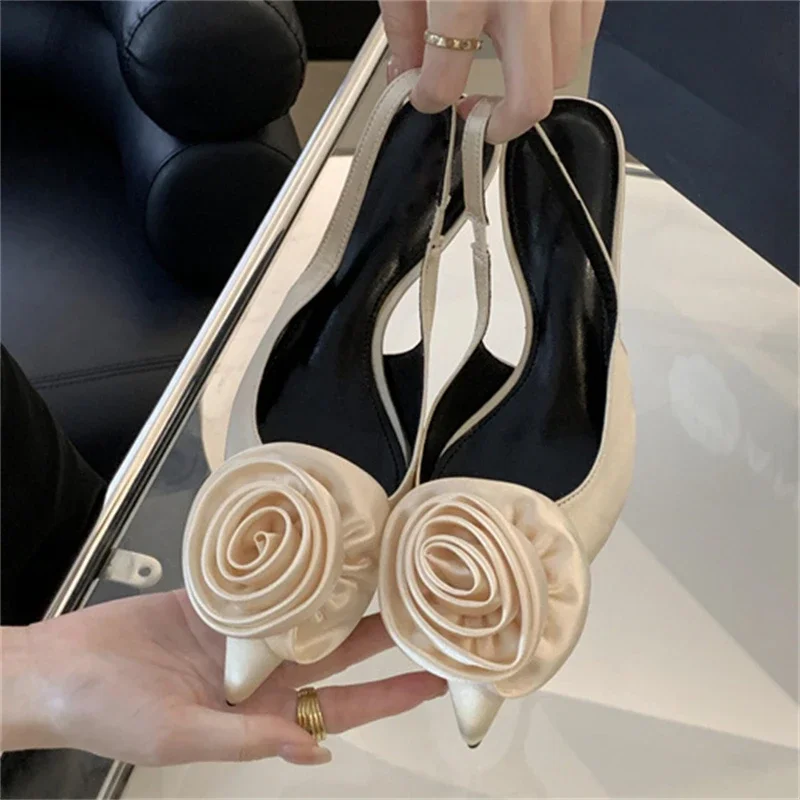 Eilyken Silk Slingback Floral Heels - Pointed Toe Pumps