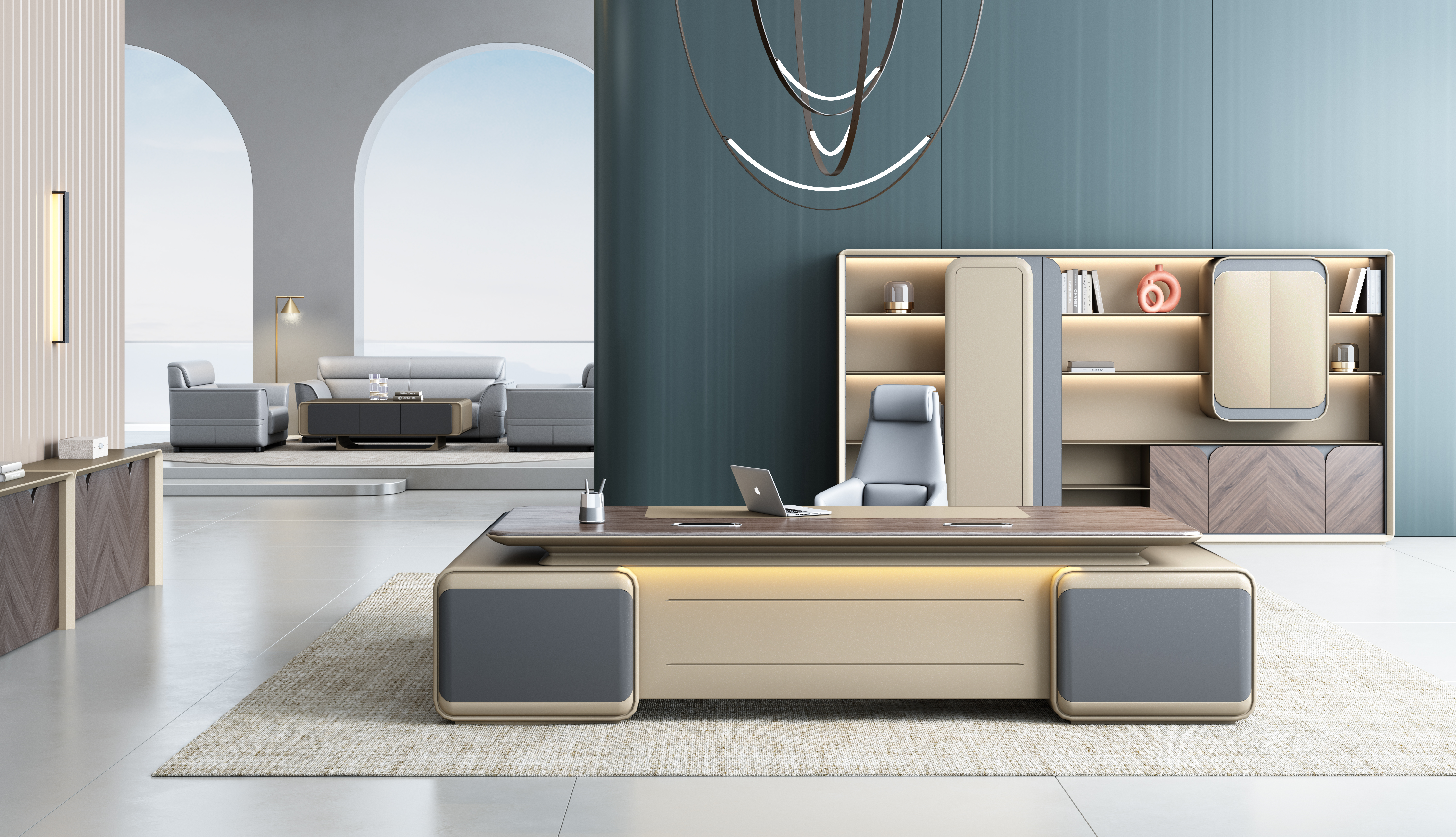 Light luxury boss desk /Office desk /Black walnut + Golden coffee