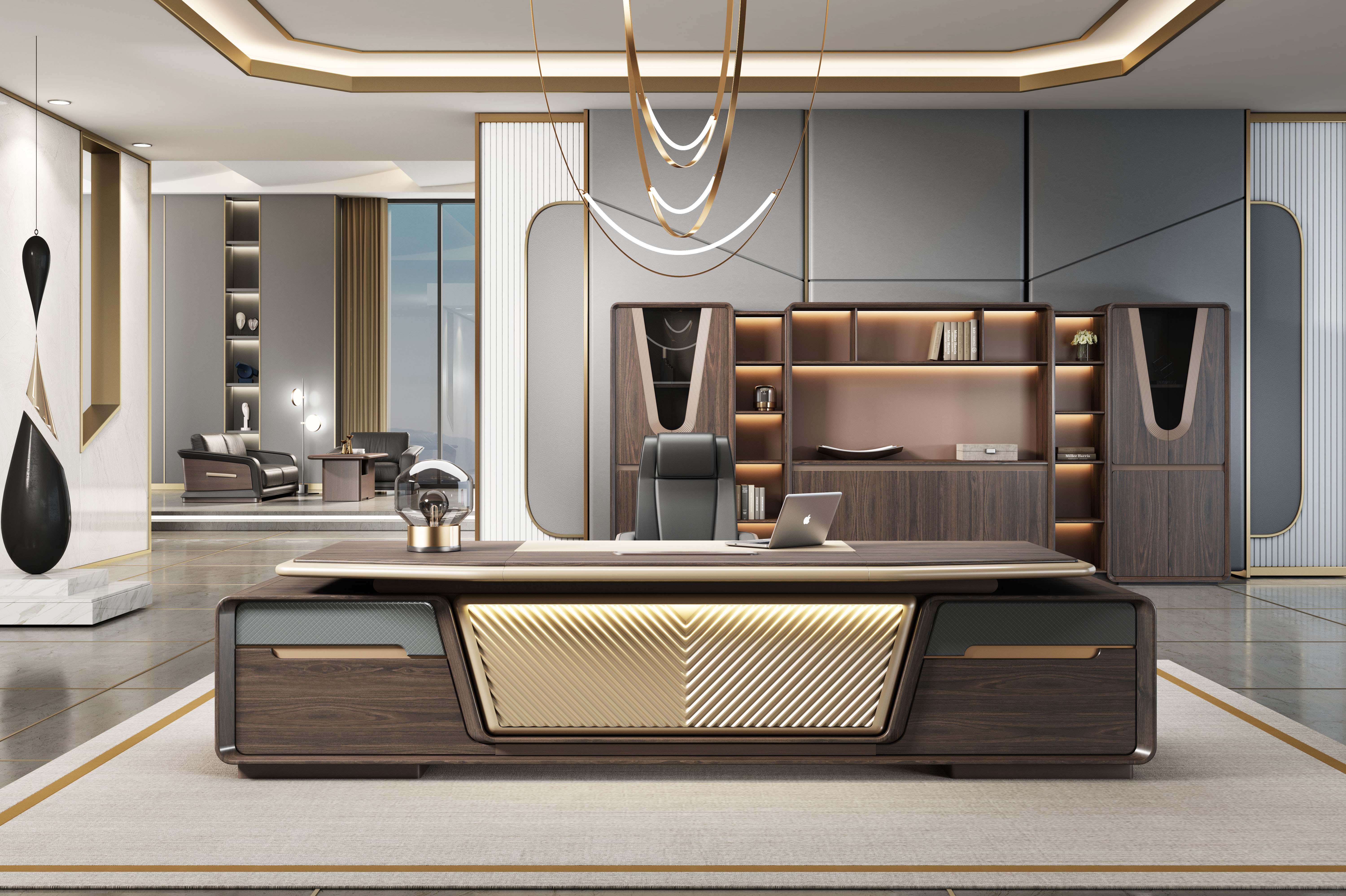 Light luxury boss desk Office desk Office furniture Black walnut